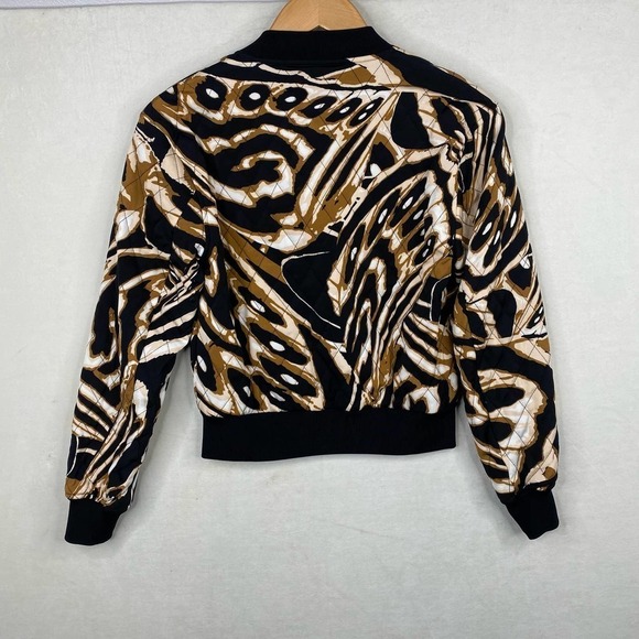 Diane von Furstenberg Caitlyn Quilted Silk Cady Bomber Abstract Black Jacket-XS - Picture 3 of 7